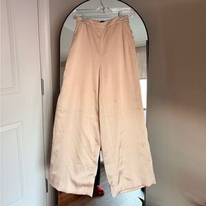 Elegant Satin Cream Wide-Leg Pants